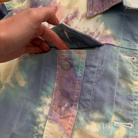 Digitally printed rainbow tie dye stretch denim jacket by Which We Want - Picture 8 of 9